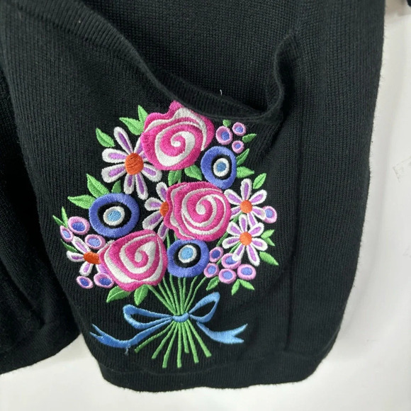 Bob Mackie Wearable Art Cardigan Large Knit Pockets Embroidered Button Front - Picture 9 of 10